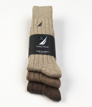 Nautica Men's Crew Classic Wide Rib Dress Socks 3-Pack - Khaki