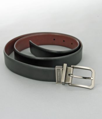 Perry Ellis Men's Reversible Belt with Brushed Nickel Buckle - Black/Brown