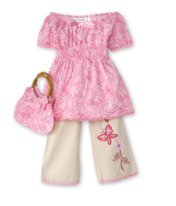 Baby Togs® Girls' 2T-6X 3-Piece Capri Set - Pink/Khaki