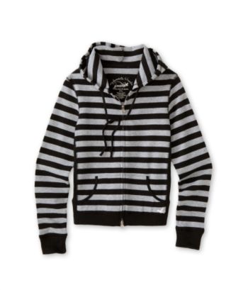 Grane Juniors' Striped Hoodie - Black/Heather Gray