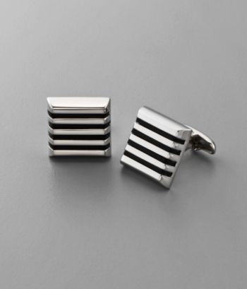 Izod Men's Black Horizontal Stripe Cuff Links