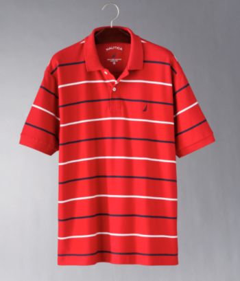 Nautica Men's Pima Cotton Deck Stripe Polo - Flare Red