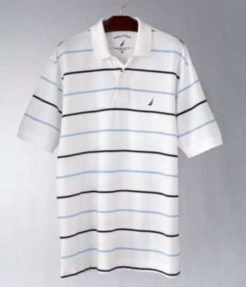 Nautica Men's Pima Cotton Deck Stripe Polo - White