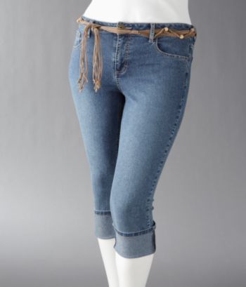 Relativity Women's Plus Size Roll-cuff Belted Denim Capris - Vintage Sandblast
