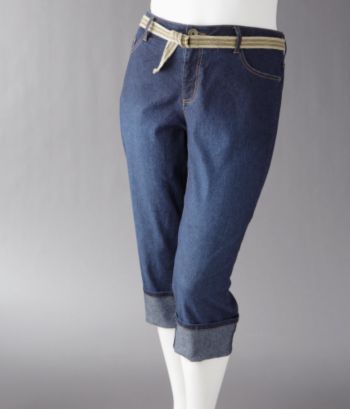 Relativity Women's Roll-cuff Belted Denim Capris - Indigo Carbon Sandblast
