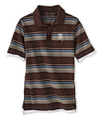 Red Snap Boys' 8-20 Layered-Look Striped Polo - Black Coffee