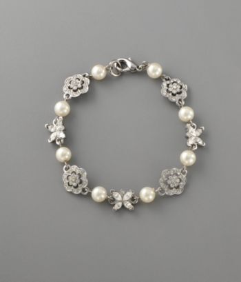 Carolee White Pearl & Flower Crystal Bracelet