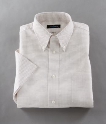 Statements Men's Short Sleeve Mini Grid Oxford Dress Shirt with Buttondown Collar - Khaki