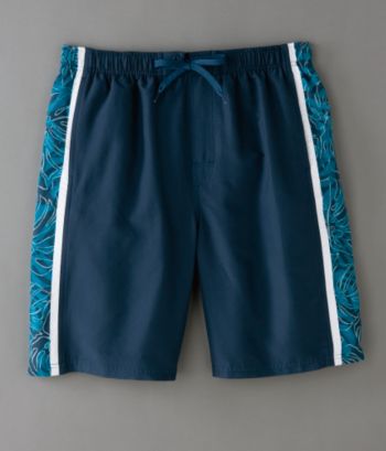 Consensus Men's Side Pieced Leaf Printed Swim Shorts - Blue Wake