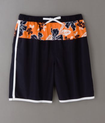 Consensus Men's Horizontal Pieced Hibiscus Print Swim Shorts - Sunburn