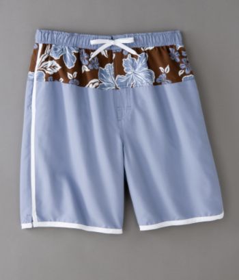 Consensus Men's Horizontal Pieced Hibiscus Print Swim Shorts - Cafe Cooler