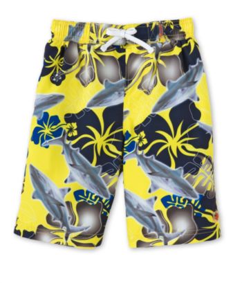 Below Zero Boys' 4-7 Shark Foliage Swim Trunks - Lemon