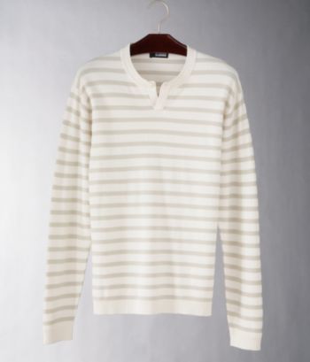 Claiborne Men's Striped Pique Henley Sweater - Cream