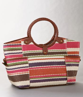 Relativity Women's Woven Handle Paper Straw Tote  - Horizontal Stripe