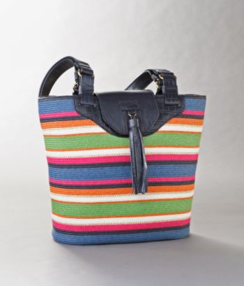 Relativity Women's Summer Straw Bucket Bag with Flap - Pink Stripe