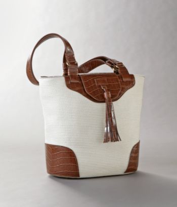 Relativity Women's Summer Straw Bucket Bag with Flap - Cream