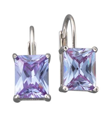BT-Jeweled Rectangular Cubic Zirconia Leverback Earrings- Light Purple/Silvertone