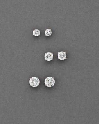 BT-Jeweled Round Cubic Zirconia Earring Trio - Clear/Silvertone