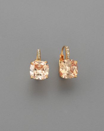 BT-Jeweled Square Cubic Zirconia 10mm Leverback Earrings - Champagne/Gold