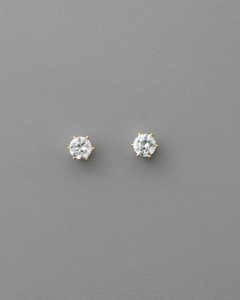 BT-Jeweled Round Cubic Zirconia 4mm Earrings - Clear/Gold