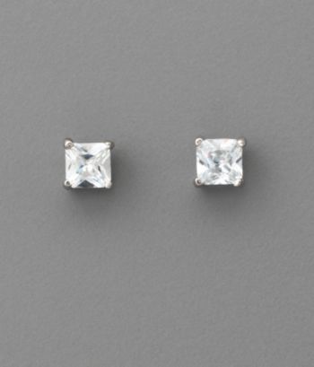 BT-Jeweled Square Cubic Zirconia 5mm Earrings - Clear/Silvertone
