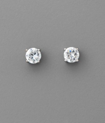 BT-Jeweled Round Cubic Zirconia 6mm Earrings - Clear/Silvertone