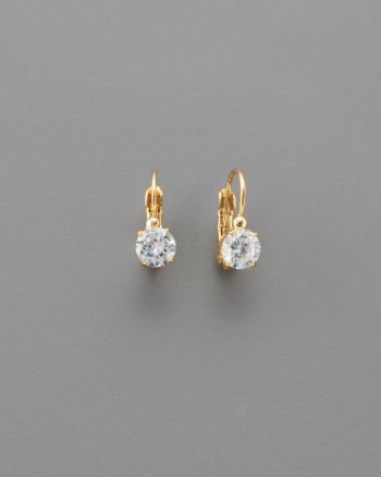 Round Cubic Zirconia 6mm Leverback Earrings - Clear/Goldtone