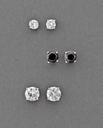 BT-Jeweled Round Cubic Zirconia Earring Trio - Clear/Black