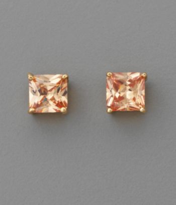 BT-Jeweled Square Cubic Zirconia 7mm Earrings - Champagne/Goldtone