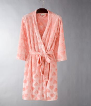 Charlotte® Women's Shiny Chamois Robe - Simple Hearts/Coral