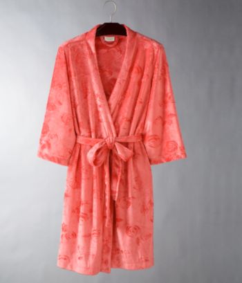 Charlotte® Women's Shiny Chamois Robe - Simple Roses/Pink
