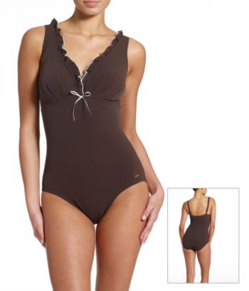 Liz Claiborne Women's Crepe V-plunge Maillot Swimsuit