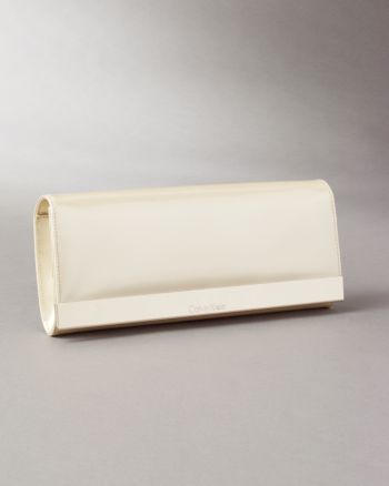 Calvin Klein Women's Glow Patent Fold Over Clutch - Camel