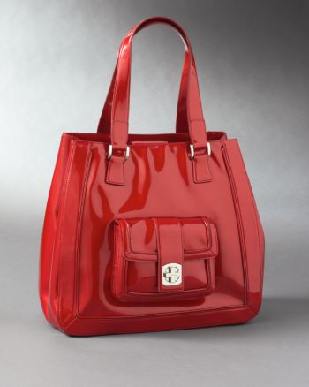 Calvin Klein Women's Glow Patent Tote w/Pocket - Coral