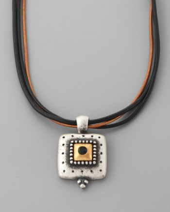 Laura Ashley® Square Drop Pendant Triple Cord Necklace - Silver/Goldtone