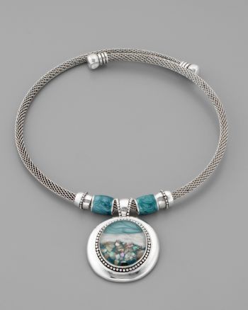 Laura Ashley® Framed Oval Pendant Necklace - Tonal Blue