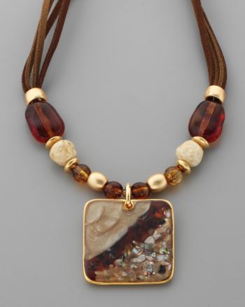 Laura Ashley® Framed Square Pendant Necklace - Tonal Brown