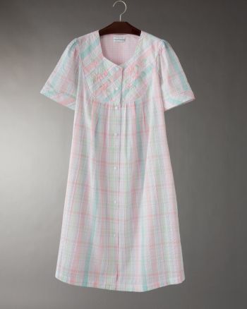Miss Elaine® Women's Long Seersucker Robe - Pink Plaid