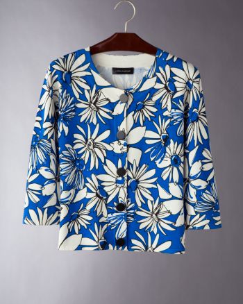 Cable & Gauge Women's Daisy Print Cropped Cardigan - Blue/Black
