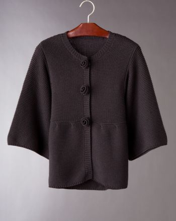 Leo & Nicole Women's Rosette Babydoll Cardigan - Black