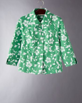 Studio Works Women's Twill Floral-print Swing Jacket  - Green Ivy