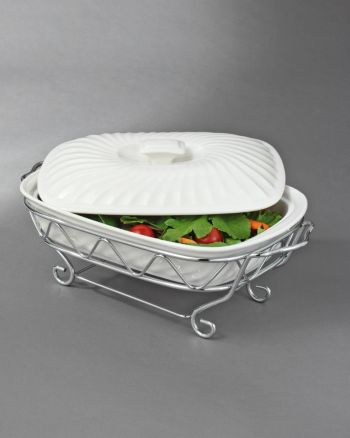 Godinger Siena Porcelain & Chrome 2-Quart Rectangular Baker with Serving Rack