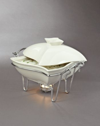 Godinger Siena Porcelain & Chrome 1-Quart Square Baker with Warmer Stand
