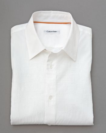 Calvin Klein Men's Long Sleeve Tonal Embroidery Woven Shirt - White