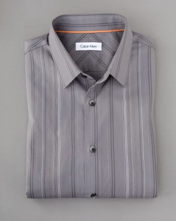 Calvin Klein Men's Long Sleeve French Front Cut Woven Shirt - Graystone
