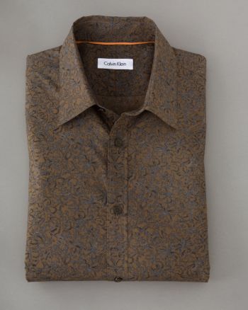 Calvin Klein Men's Long Sleeve Abstract Floral Woven Shirt - Husk