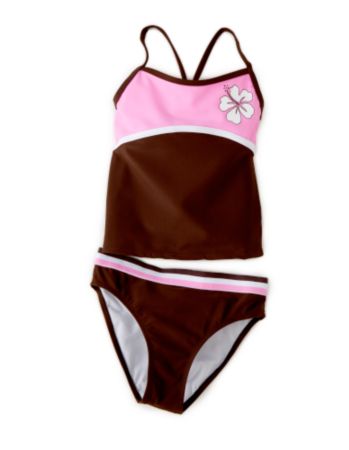 Miss Attitude Girls' 7-16 Colorblock Tankini - Brown/Pink