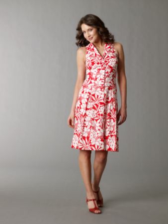 Liz Claiborne Women's Floral-print Shirt Dress - Red/White