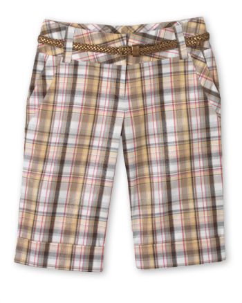 Star City Juniors' Cuffed Shimmer Plaid Bermuda Shorts with Belt - Yellow/Pink