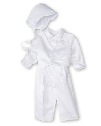 The Children's Hour Baby Boys' Tuxedo with Bonnet - White